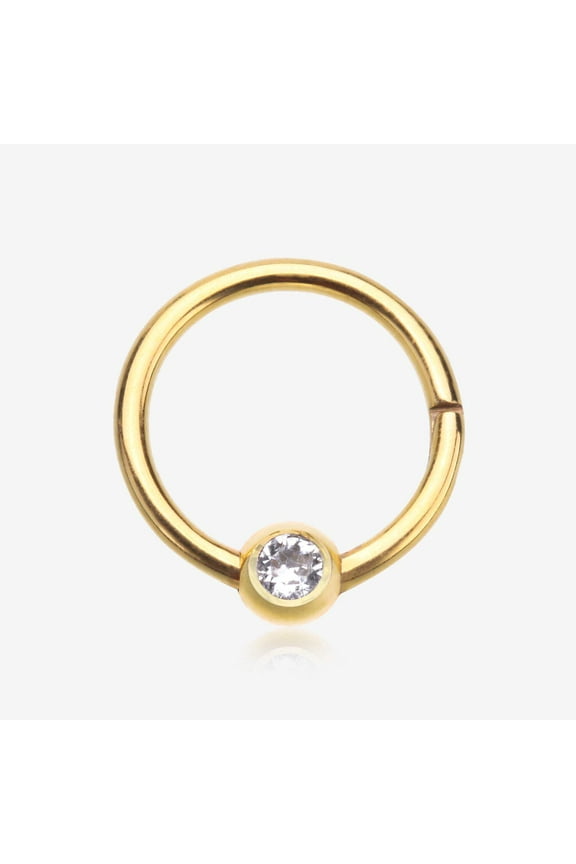Pure24K Implant Grade Titanium Front Gem Ball CBR Style Seamless Clicker Hoop Ring-Clear Gem