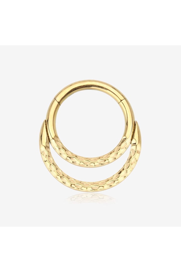 Pure24K Implant Grade Titanium Hammered Accent Double Loop Clicker Hoop Ring