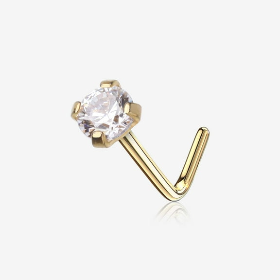 Pure24K Implant Grade Titanium Prong Set Gem Top L-Shaped Nose Ring