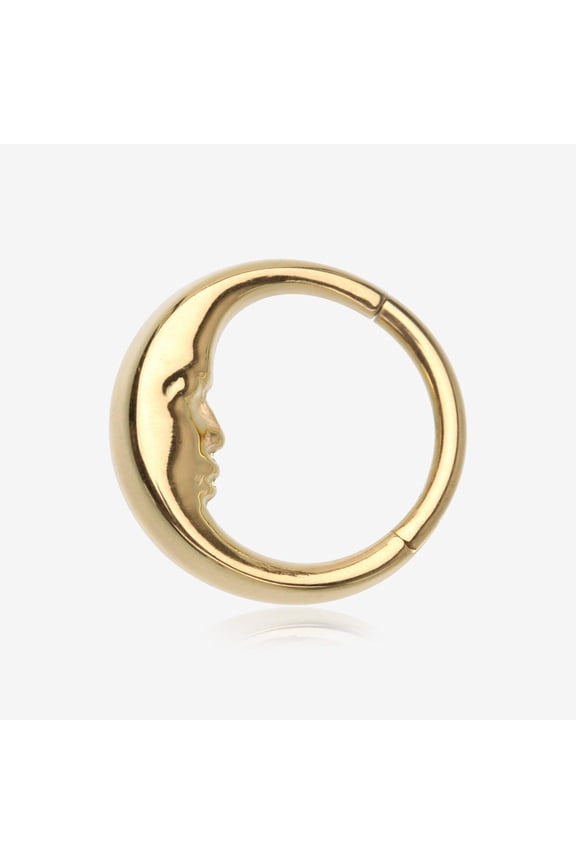 Pure24K Implant Grade Titanium Vintage Crescent Moon Face Clicker Hoop Ring