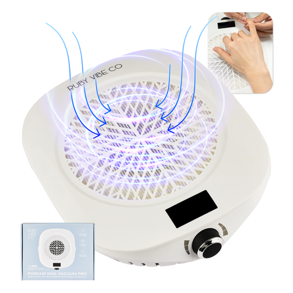 RUBY VIBE CO PureAir Nail Dust Collector Pro, Adjustable Suction, LCD Display, White