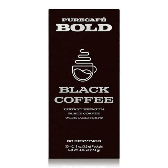 PureCaf Bold Black Coffee with Cordyceps | Smooth, Energizing Flavor | Convenient Single-Serve Packets | Supports Focus, Vitality & Wellness | 30 Servings