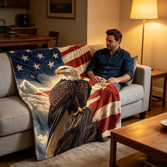 PureCasa American Flag Eagle Blanket United States Flag Independence Day Patriotic Decor Throw Blankets for Home Sofa Bed Holiday Decoration
