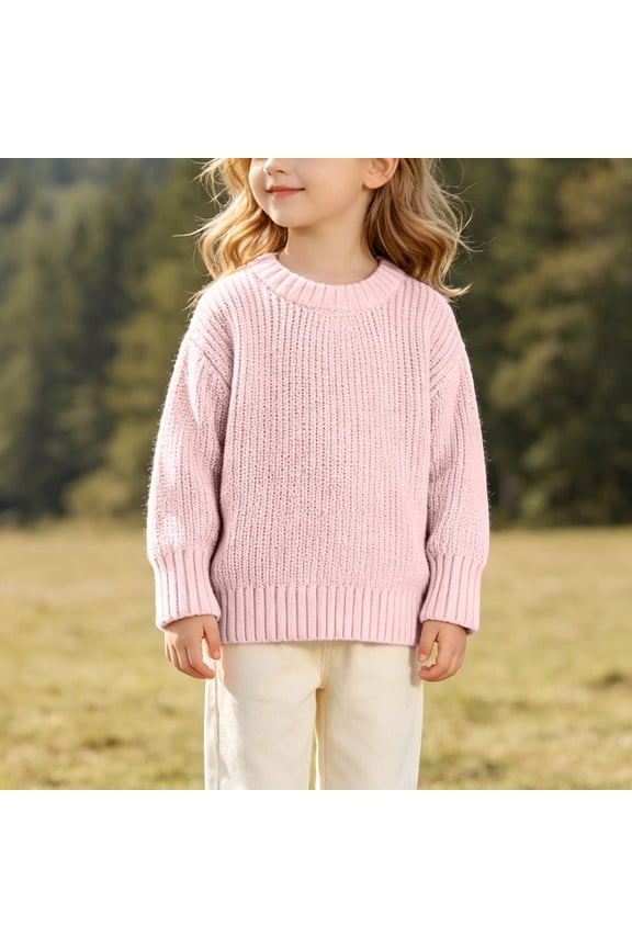 Baby Knit Sweater for 3 Months-5 Years Crewneck Solid Color Cute Long Sleeve Pullover Sweatshirt Infant Girl Boy Fall Winter Clothes