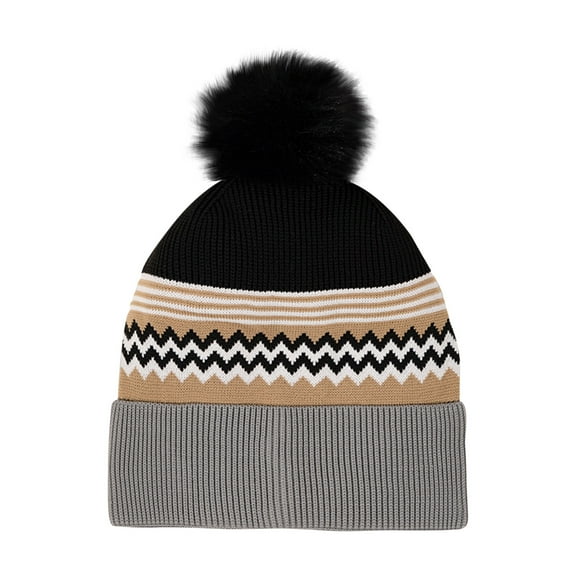 PureCasa Beanie Hats for Women Men Thick Knit Winter Hat Soft Unisex Cuff Pom Pom Multi Color Stripe Knit Beanie Hat for Hiking Skiing Climbing Casual Outdoor