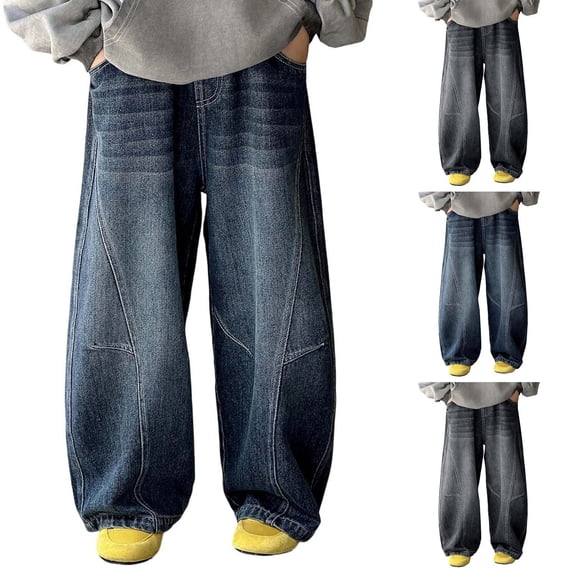 PureCasa Boys Wide Leg Denim Pants 5-15 Years Solid Color Leisure ...