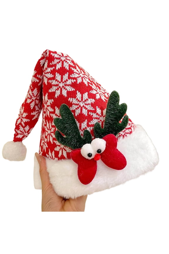 Christmas Knitted Santa Hats Elf Hat with Soft Plush Christmas Beanie Xmas Party Caps for Adults Women Men