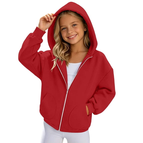 PureCasa Girls Zip Up Hoodies for 5-16 Years Full-Zip Sports Hooded Sweatshirts Jacket Casual Fall Hoodie with Pockets