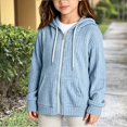 thumbnail image 1 of PureCasa Girls' Zip Up Sweaters Solid Color Loose Fit Hoodies Soft Comfy Long Sleeve Knit Sweater Hoodie With Pockets, 1 of 5