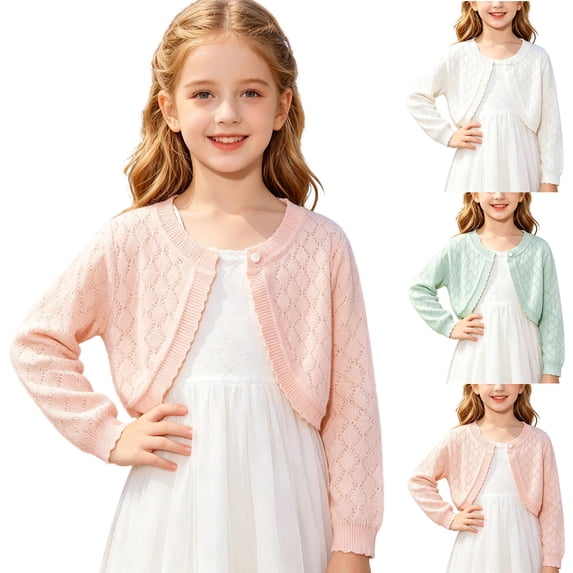 PureCasa Lightweight Cardigan for Toddler Kids Girls 6M-9Y Solid Color Hollow Out Fashion Cute Shrug Sweaters Cropped Jacket Spring Summer Dress Cover Up