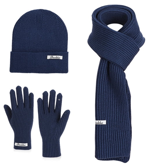 PureCasa Scarf Hat Gloves Set for Women, Ribbed Knit and Waffle Knit Warm All-Season Winter Accessories Three-Piece Set for Women
