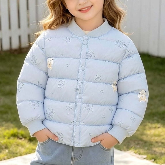 PureCasa Toddlers Puffer Jacket 1-7 Years Lightweights Warm Long Sleeved Cute Printed Button Down Closure Jacket for Winter