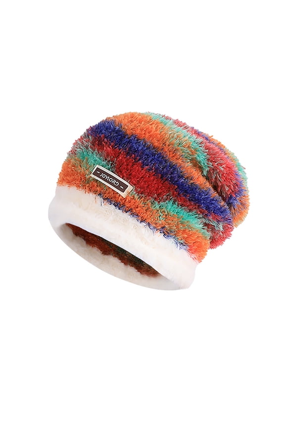 Warm Women's Hats Fall Winter Mohair Striped Skull Cap Fuzzy Ombre Knit Wool Outdoor Cold-Proof Head Hats for Women