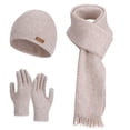 thumbnail image 1 of PureCasa Winter Beanie Hat Scarf Gloves 3 Piece Set for Women Soft Thermal Hand Warmer Earmuffs Knitted Hat with Scarf, Easy To Wear, Cold Clothing, 1 of 5