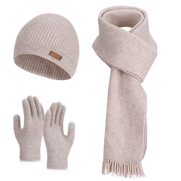 PureCasa Winter Beanie Hat Scarf Gloves 3 Piece Set for Women Soft Thermal Hand Warmer Earmuffs Knitted Hat with Scarf, Easy To Wear, Cold Clothing