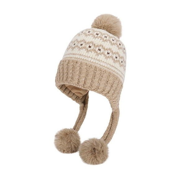 PureCasa Winter Soft Hat for Women Earflap Fleece Warm Woolen Cap Lined Pompon Knit Hat Beanie for Women