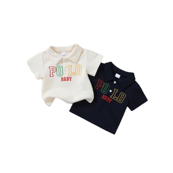 PureChapter 2-Pack Baby Boys Knit Jacquard Short Sleeve Polo Shirts, "POLO BABY" Embroidered Turn-Down Collar Tops