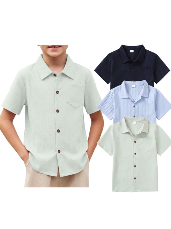 3-Pack Boys Button Down Shirt Short Sleeve Summer Casual Shirts for Boys Ages 8-12