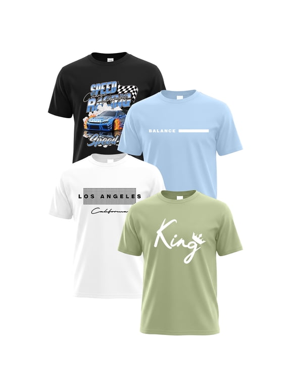 4 Pack Boys T Shirts Short Sleeve Crewneck Graphic Tees Set for Big Boys Summer Clothes