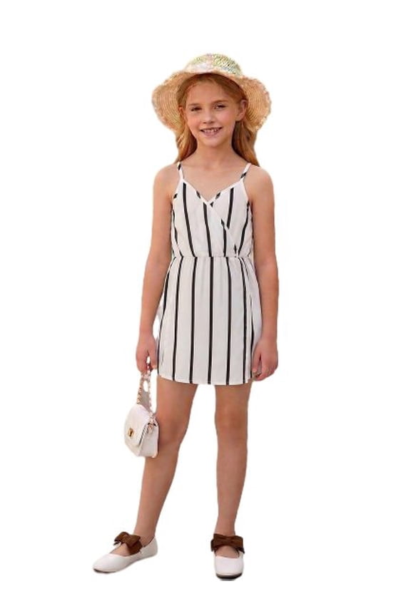 8-12Y Girls Romper Striped Strap Wrap Front Summer Shortall