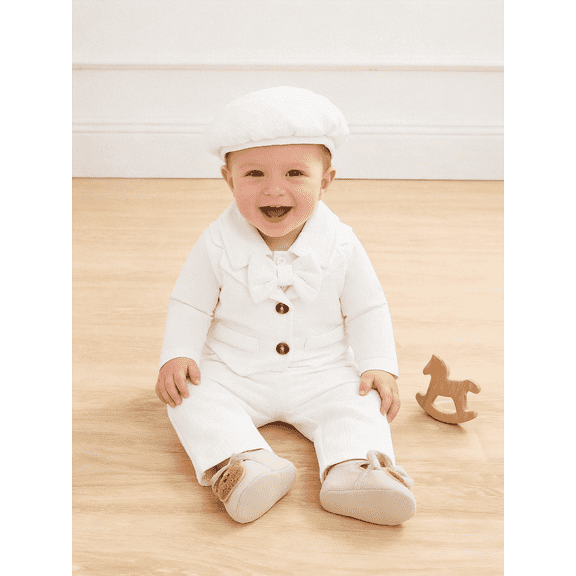 PureChapter Baby Boy Baptism Outfit - Adorable Long Sleeve Bodysuits with Pants and Hat 3-Piece for Christening,Gift