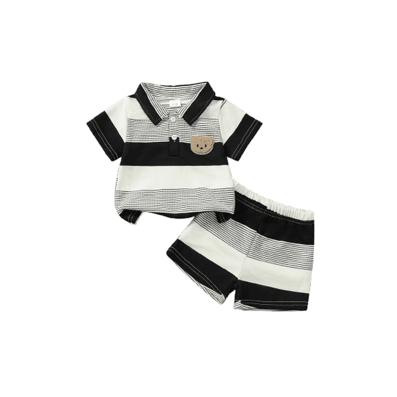 PureChapter Baby Boy Outfit Striped Bear Polo 2-Piece Clothes Set