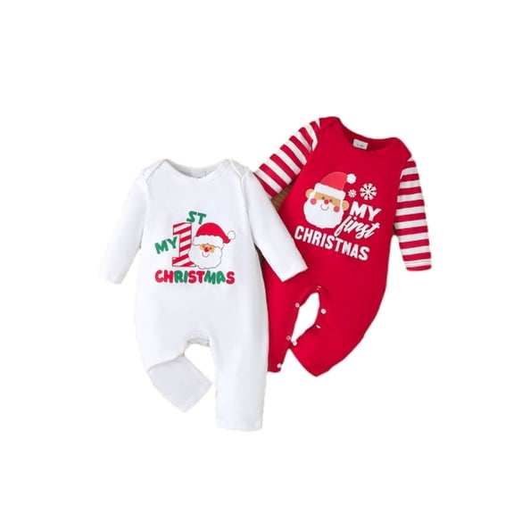 PureChapter Baby Boy Romper 2‑Pack My First Christmas Long Sleeve Santa Print Newborn Infant Jumpsuit for 1‑12 Months