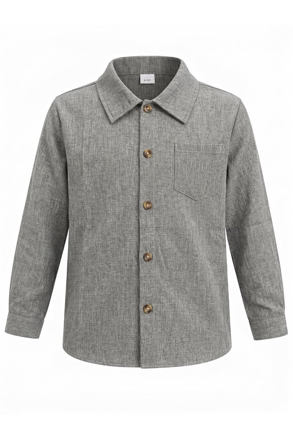 Boys Button Down Shirt Textured Long Sleeve Collared Shirt with Chest Pocket Sizes 7-15Y