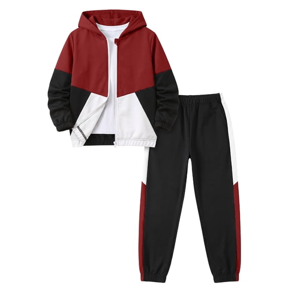 PureChapter Boys Clothing Sets Color Block Zip Up Hooded Jacket & Jogger Pants 2-Piece Tracksuit for Kids 7-14