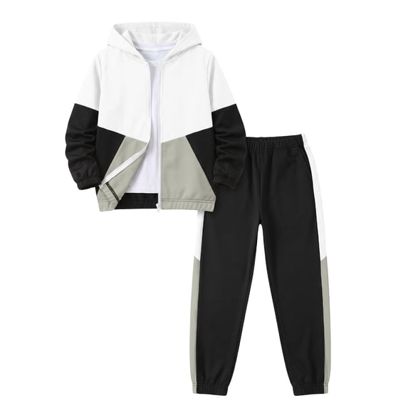 PureChapter Boys Clothing Sets Color Block Zip Up Hooded Jacket & Jogger Pants 2-Piece Tracksuit for Kids 7-14
