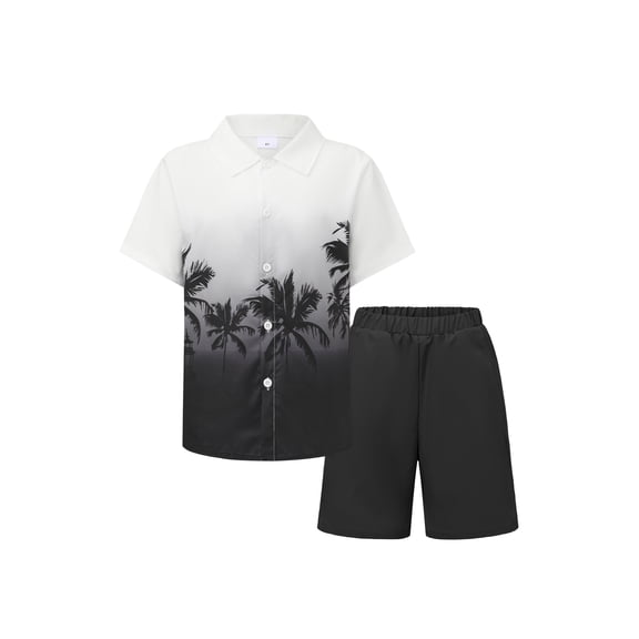 PureChapter Boys Hawaiian Shirt Clothes Short Sleeve Matching Shorts Set Beach Vacation 2-Piece Outfit for Kids Summer