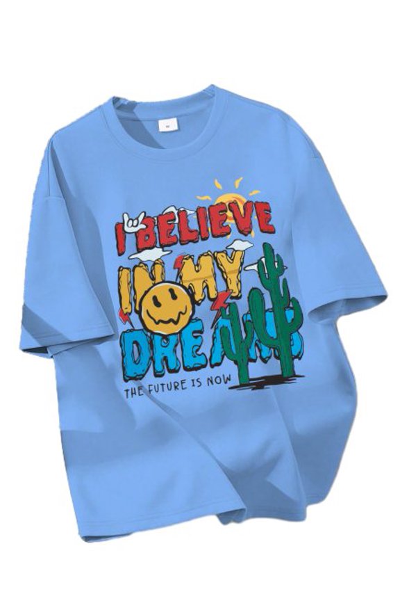 Boys Summer Letter Desert Print Short Sleeve T-Shirt, Casual Graphics Design Tee For 8-12Y