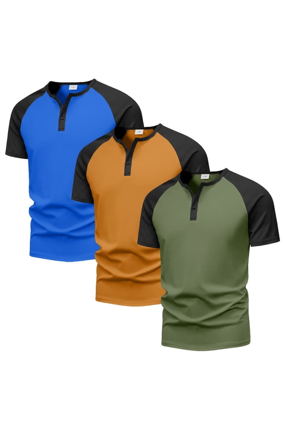 Boys T Shirts Short Sleeve Henley Shirts Color Block Casual Summer Tee 3-Pack Size 7-8