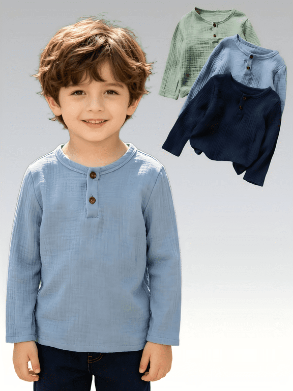 Boys T Shirts Toddler Boys Tshirts 3 Pack Spring Fall Long Sleeve Cotton Henley Tops