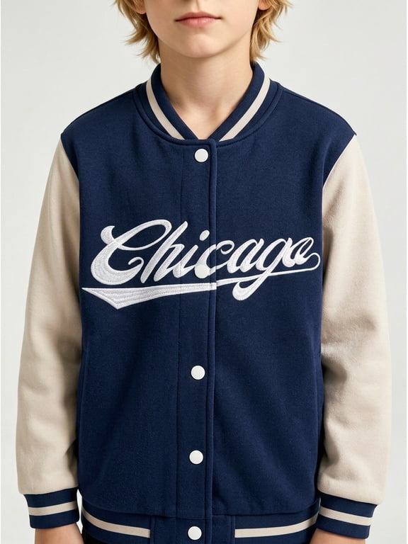 Boys Varsity Baseball Jacket Color Block Letter Embroidered Button Bomber Coat for Teen Boys 7-15 Years
