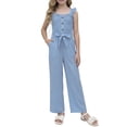 thumbnail image 1 of PureChapter Girls Romper Girls Jumpsuit Solid Color Ruffle Strap Smocked Jumpsuit with Belt & Pockets 5-12Y, 1 of 8
