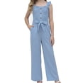 thumbnail image 1 of PureChapter Girls Romper Girls Jumpsuit Solid Color Ruffle Strap Smocked Jumpsuit with Belt & Pockets 5-12Y, 1 of 9