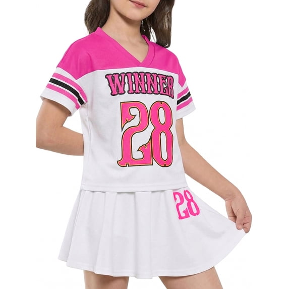PureChapter Girls Clothing Sets Color Block Short Sleeve T-Shirt & Pleated Skirt 2 Piece Back to School Outfit for Kids 7-14