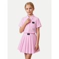 thumbnail image 1 of PureChapter Girls Summer Outfits Striped Short Sleeve Button Down Shirt & Pleated Skirt 2 Piece Preppy Clothes for Back to School, 1 of 8