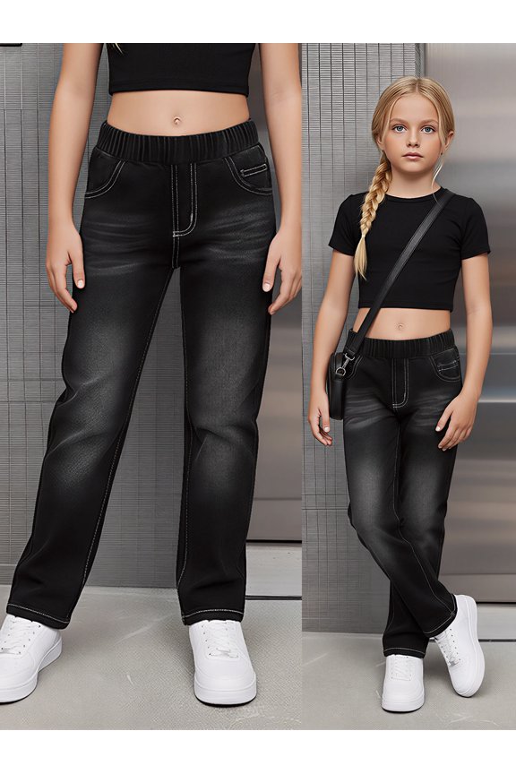 Kids' Denim Trendy Black Washed Jeans Style Perfect for 4-7Y Girls Outdoor