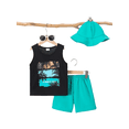 thumbnail image 1 of PureChapter Summer 3-Piece Outfit For Toddler Boys Tropical Print Tank Top with Teal Shorts and Bucket Hat 5 Years Black, 1 of 8