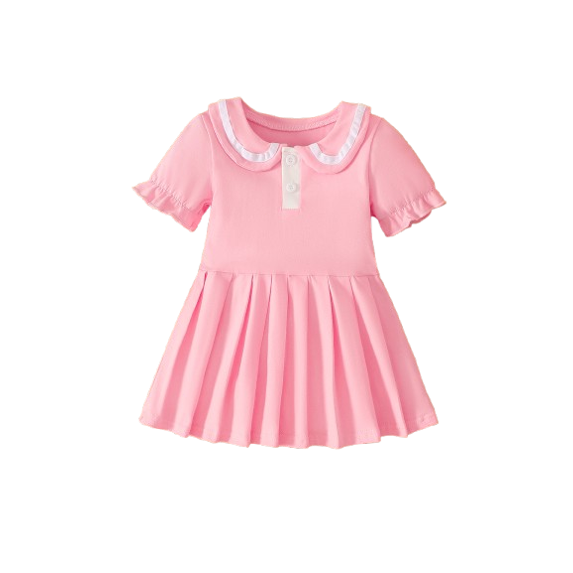 PureChapter Toddler Girl Preppy Style Pleated Dress Short Sleeve Doll Collar Casual Sundress for 6 Months-4 Years