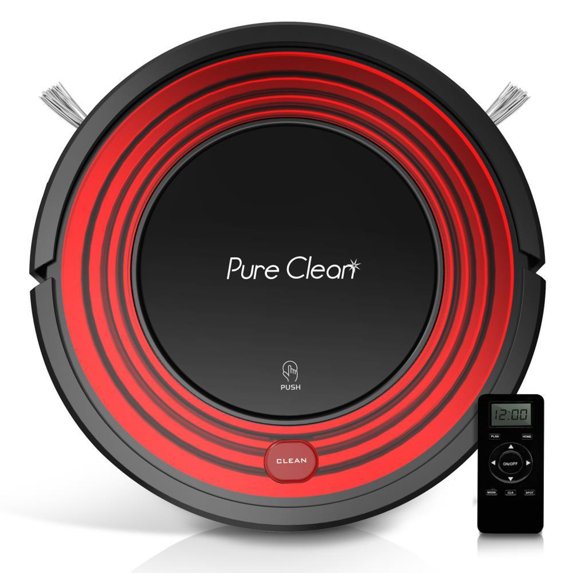 PureClean PUCRC95 Automatic Programmable Robot Vacuum Home Cleaning System, Red