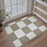 PureCozy 2x3 Small Area Rugs for Doorway Bathroom Bedroom Entryway Kitchen Dorm Entrance Modern Shag Soft Non Slip Checkered Washable Rugs, Coffee & White