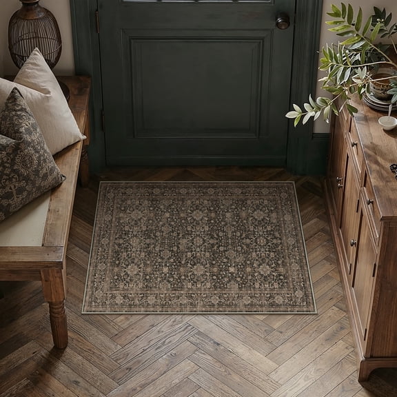 PureCozy 2'x3' Small Area Rugs for Doorway Bathroom Bedroom Entryway Kitchen Dorm Entrance Oriental Traditional Vintage Door Mat Non Slip Washable Distressed Brown Rugs, Red Brown