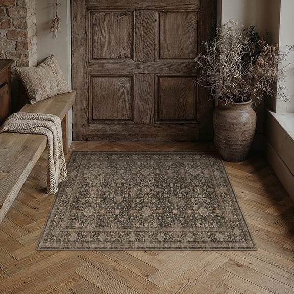 PureCozy 2'x3' Small Area Rugs for Doorway Bathroom Bedroom Entryway Kitchen Dorm Entrance Oriental Traditional Vintage Non Slip Brown Washable Rugs, Red Brown