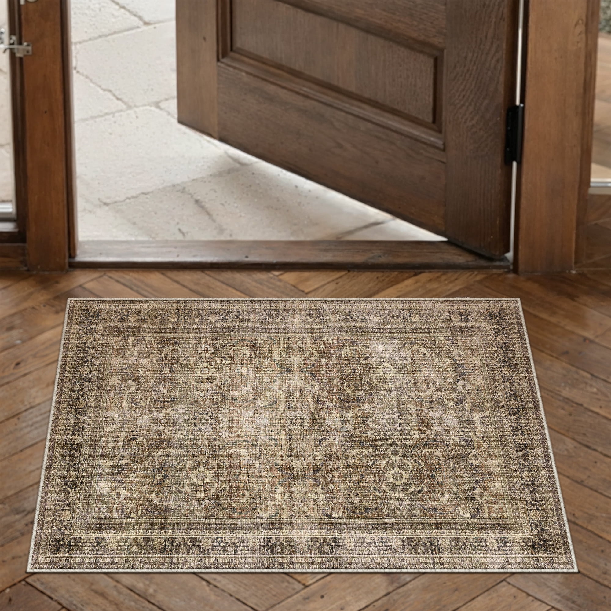 PureCozy 2'x3' Small Area Rugs for Doorway Bathroom Bedroom Entryway Kitchen Dorm Entrance Oriental Traditional Vintage Washable Non Slip Brown Rugs, Brown
