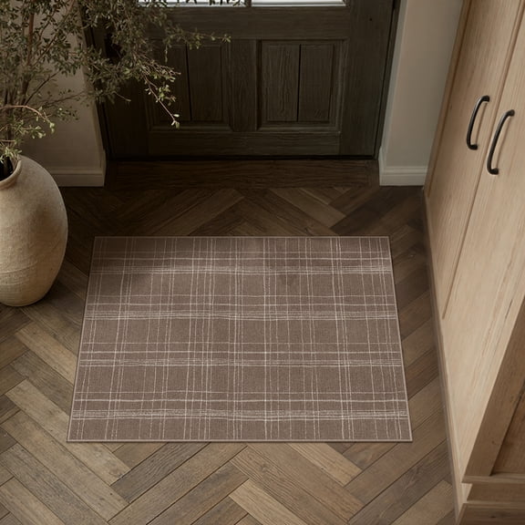 PureCozy 2'x3' Small Area Rugs for Entryway Doorway Bathroom Bedroom Kitchen Dorm Entrance Modern Geometric Contemporary Plaid Non Slip Brown Washable Rugs, Brown