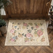 PureCozy 2x3 Small Area Rugs for Entryway Floral Door Mat Farmhouse Bedroom Bathroom Kitchen Soft Washable Non-slip Throw Beige Rugs Carpets, Beige