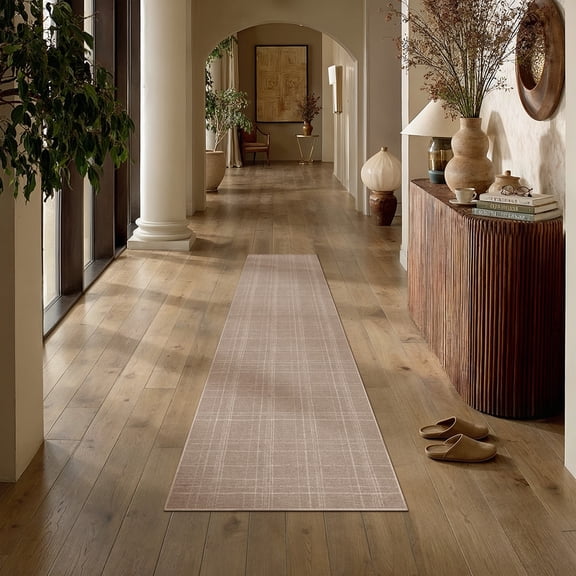 PureCozy 2'x6' Runner Rugs for Hallway Entrance Bedroom Entryway Kitchen Non Slip Modern Geoemtric Contemporary Plaid Beige Runner Rugs, Beige